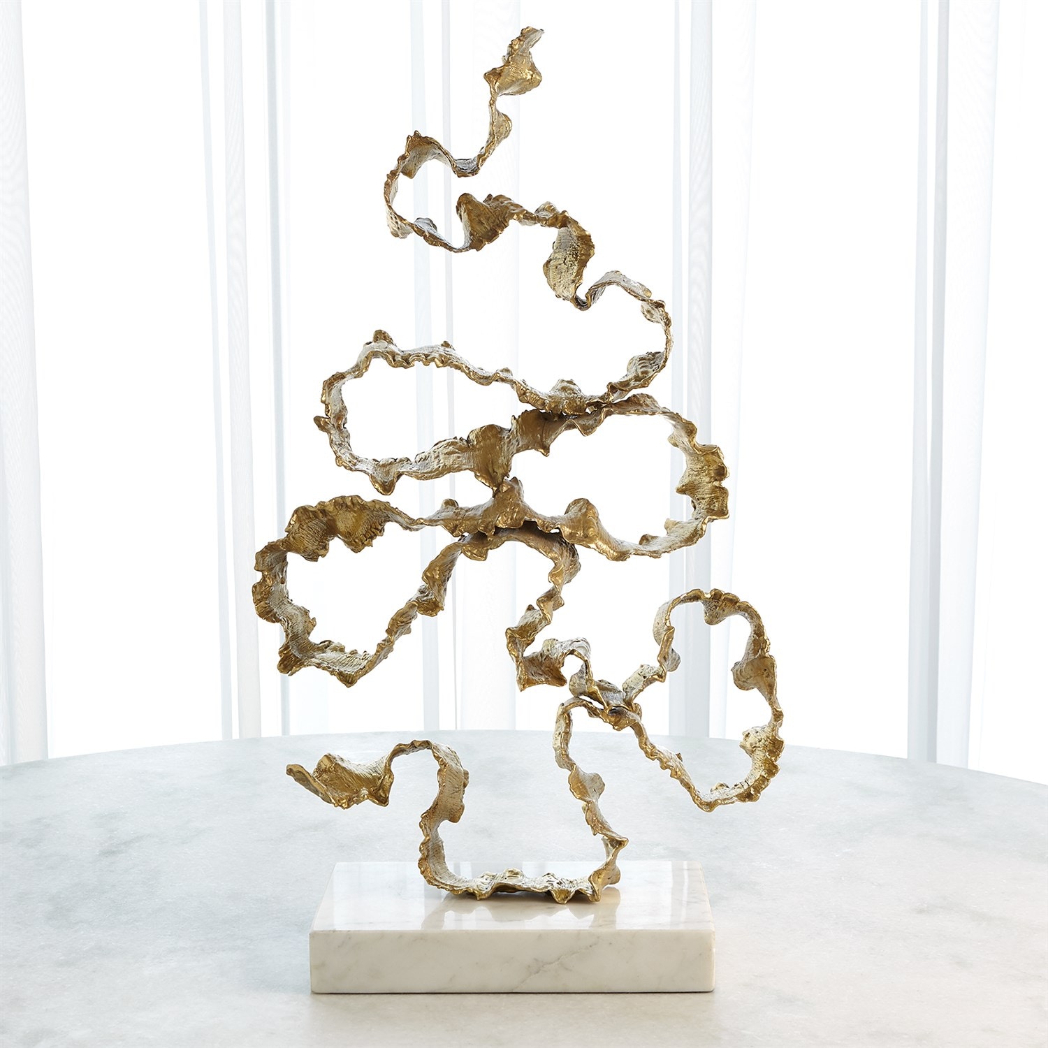  Squiggles Sculpture-Brass with White Marble 