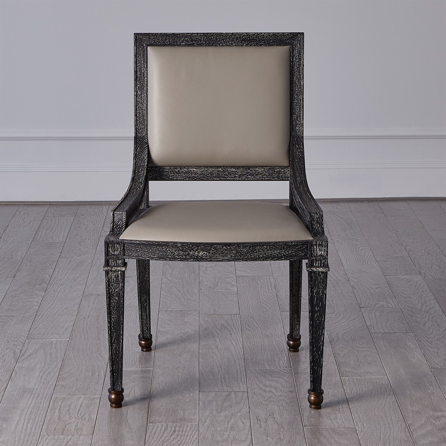 Global Views Seine Side Dining Chair-Black with Grey Leather RT2009
