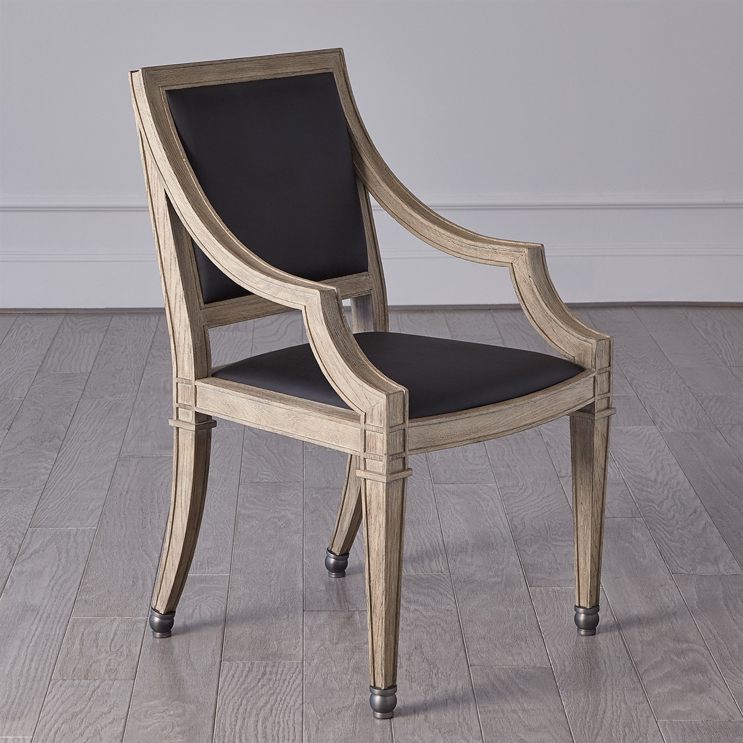 Global Views Seine Arm Dining Chair-Grey with Black Leather RT2010