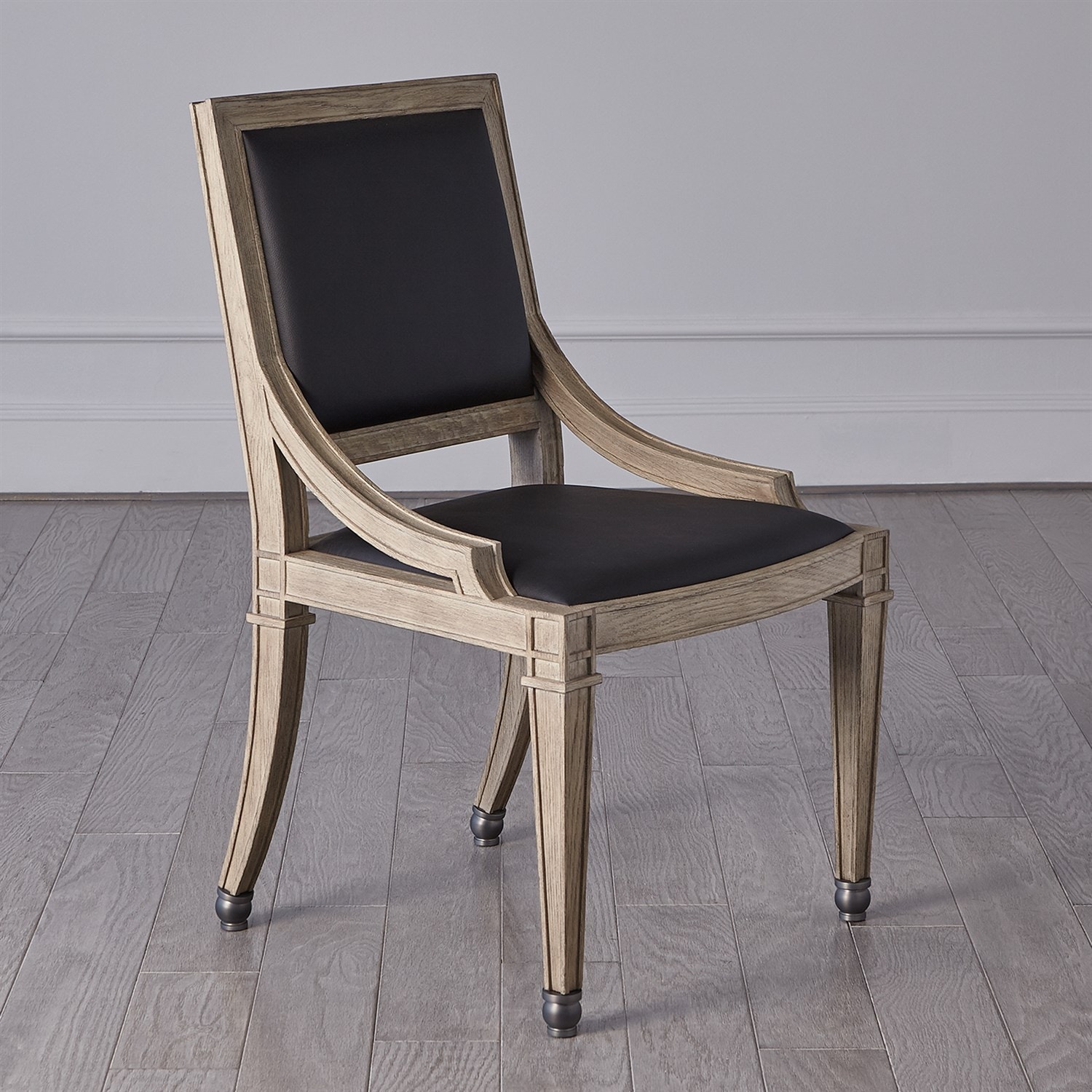 Global Views Seine Side Dining Chair-Grey with Black Leather RT2011