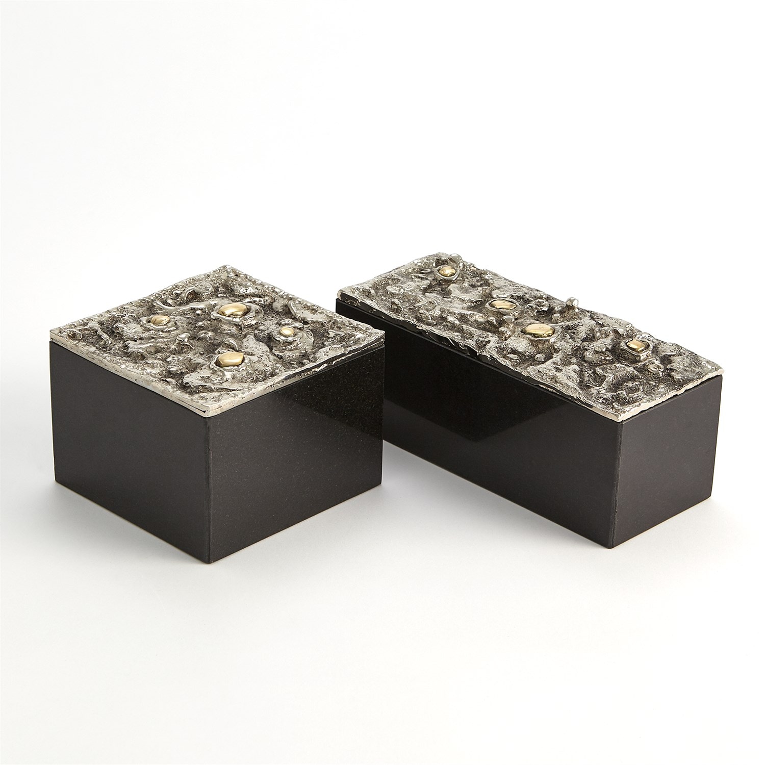 Global Views Home Accents Crater Top Box-Nickel-Black Granite