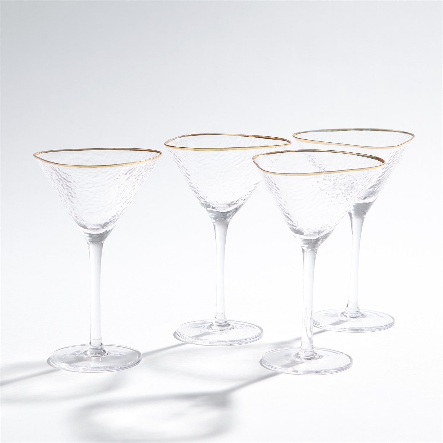 Global Views S/4 Hammered Martini Glasses-Clear with Gold Rim 8.83039
