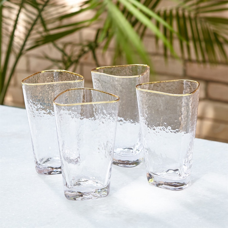 Global Views S/4 Hammered Champagne Glasses - Clear W/Gold Rim