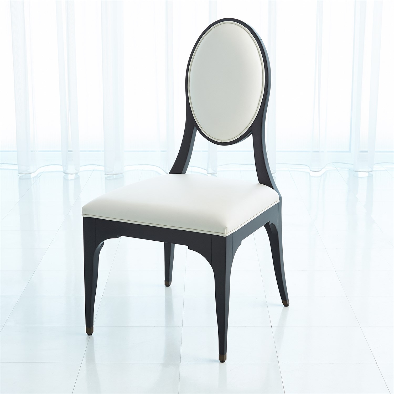 Global Views Harlow Chair-Black with White Leather 2727