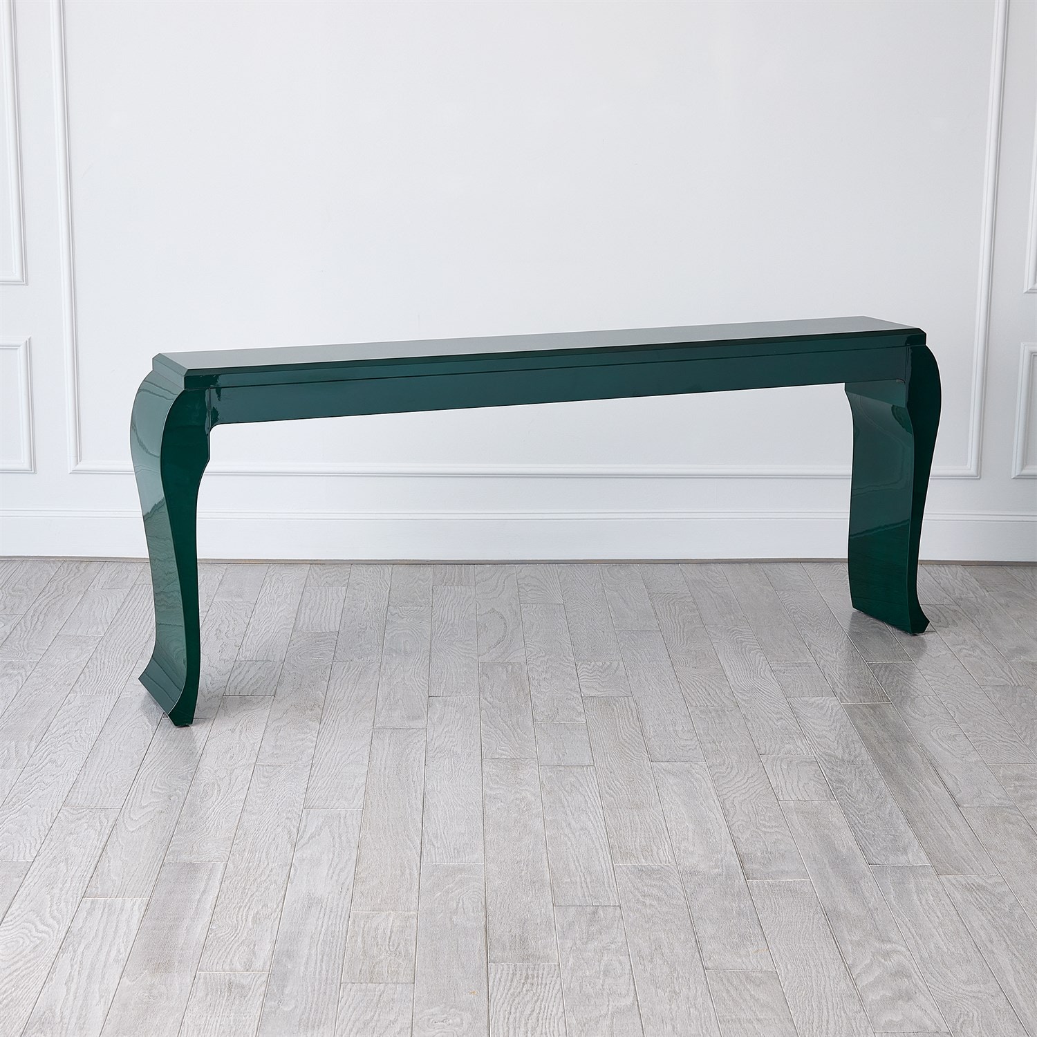 Global Views Living Room Sliced Cabriole Console-Green Lacquer