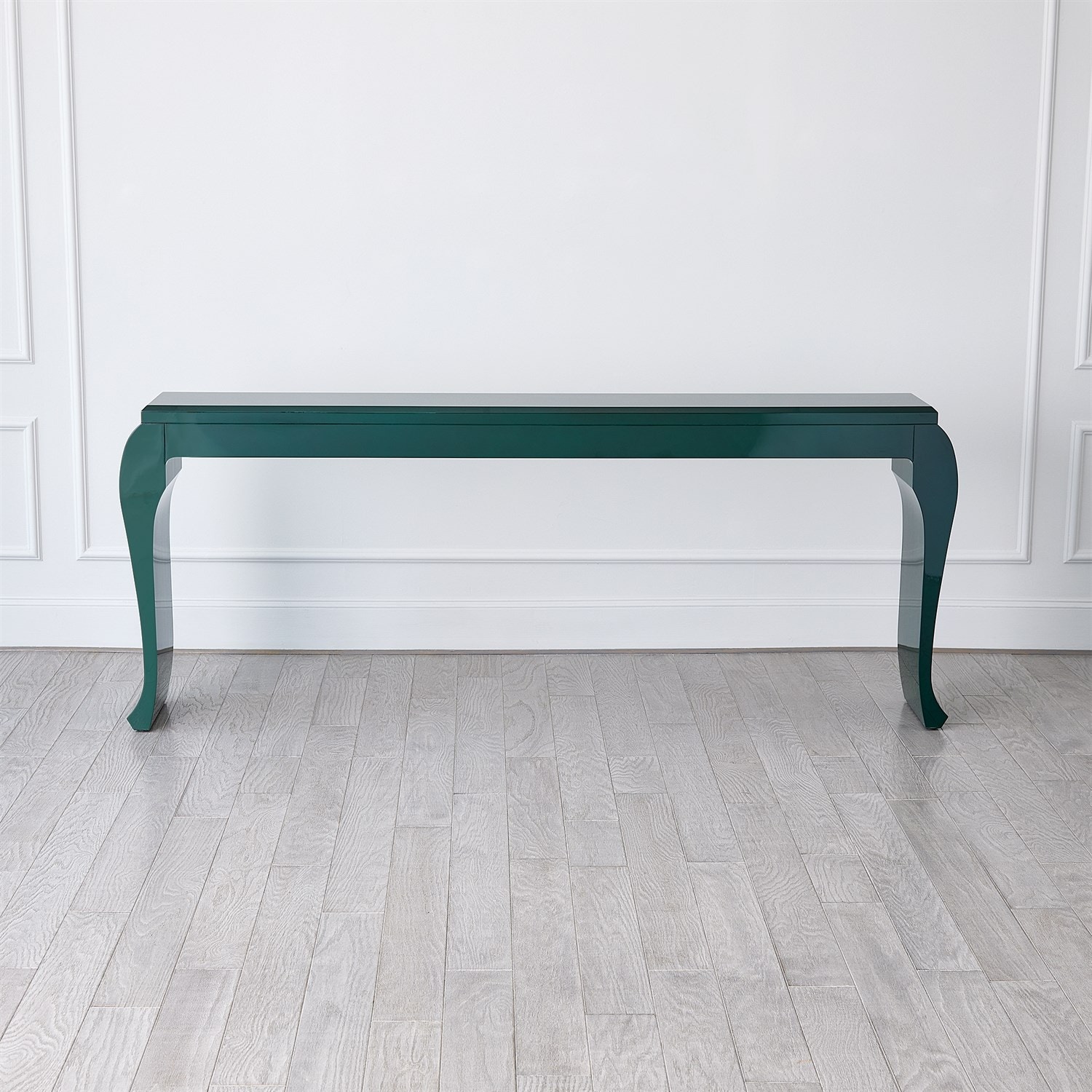 Global Views Living Room Sliced Cabriole Console-Green Lacquer