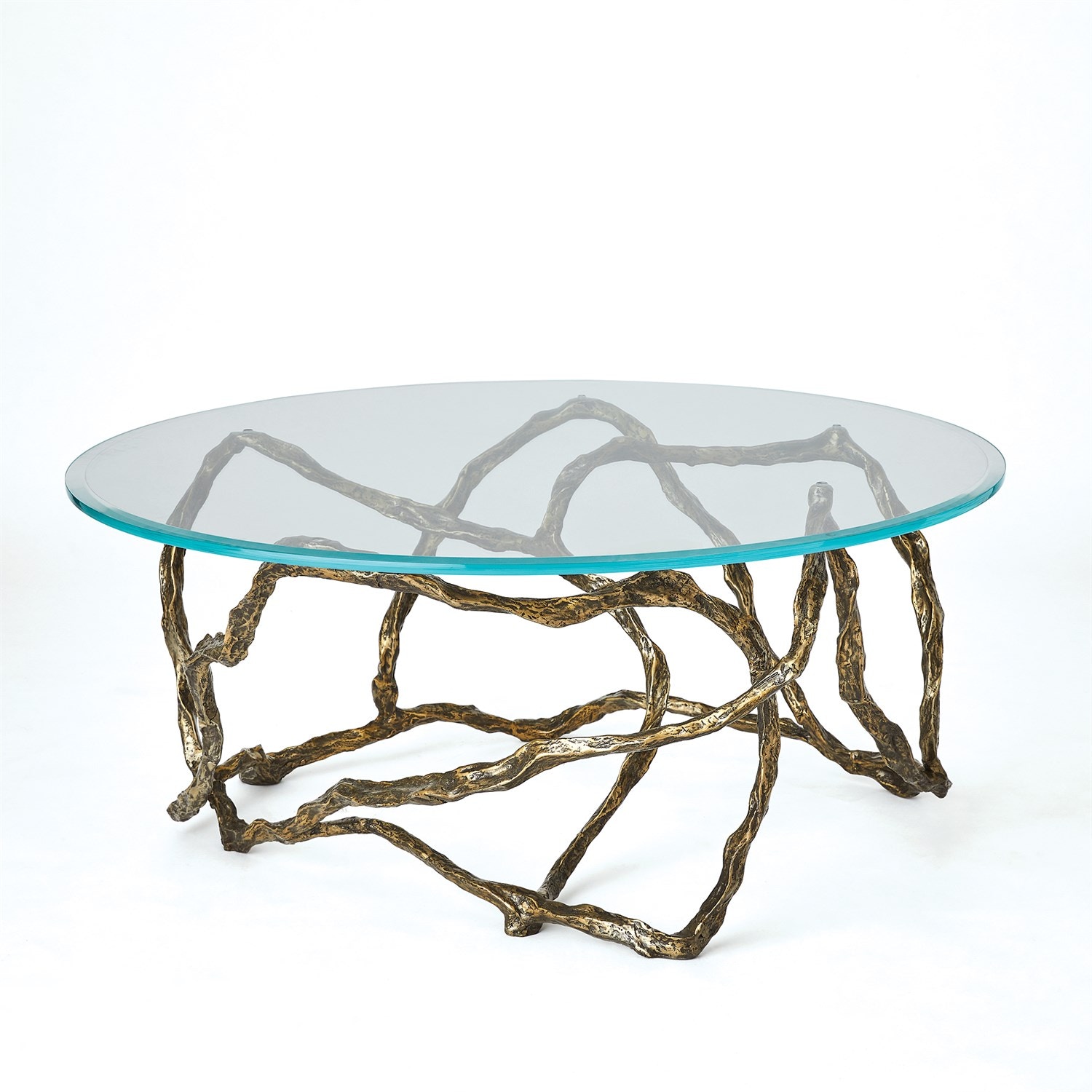 Global Views Twistwood Cocktail Table-Antique Brass 7.80761