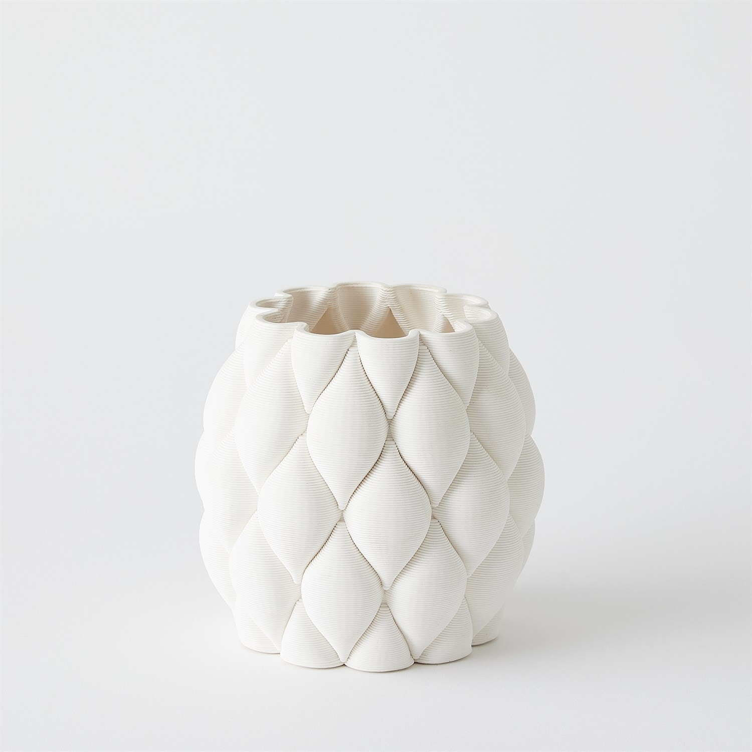  Pillowed Printed Vase-Matte White-Sm 