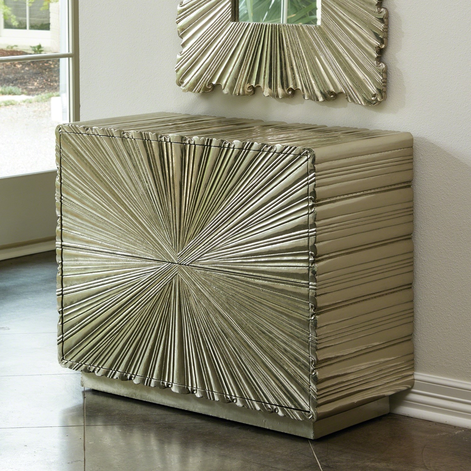 Global Views Linenfold Two-Drawer Chest-Silver 9.92664