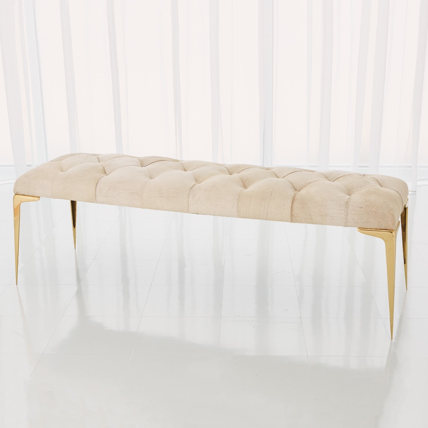 Global Views Stiletto Bench-White Hair-on-Hide 9.92725