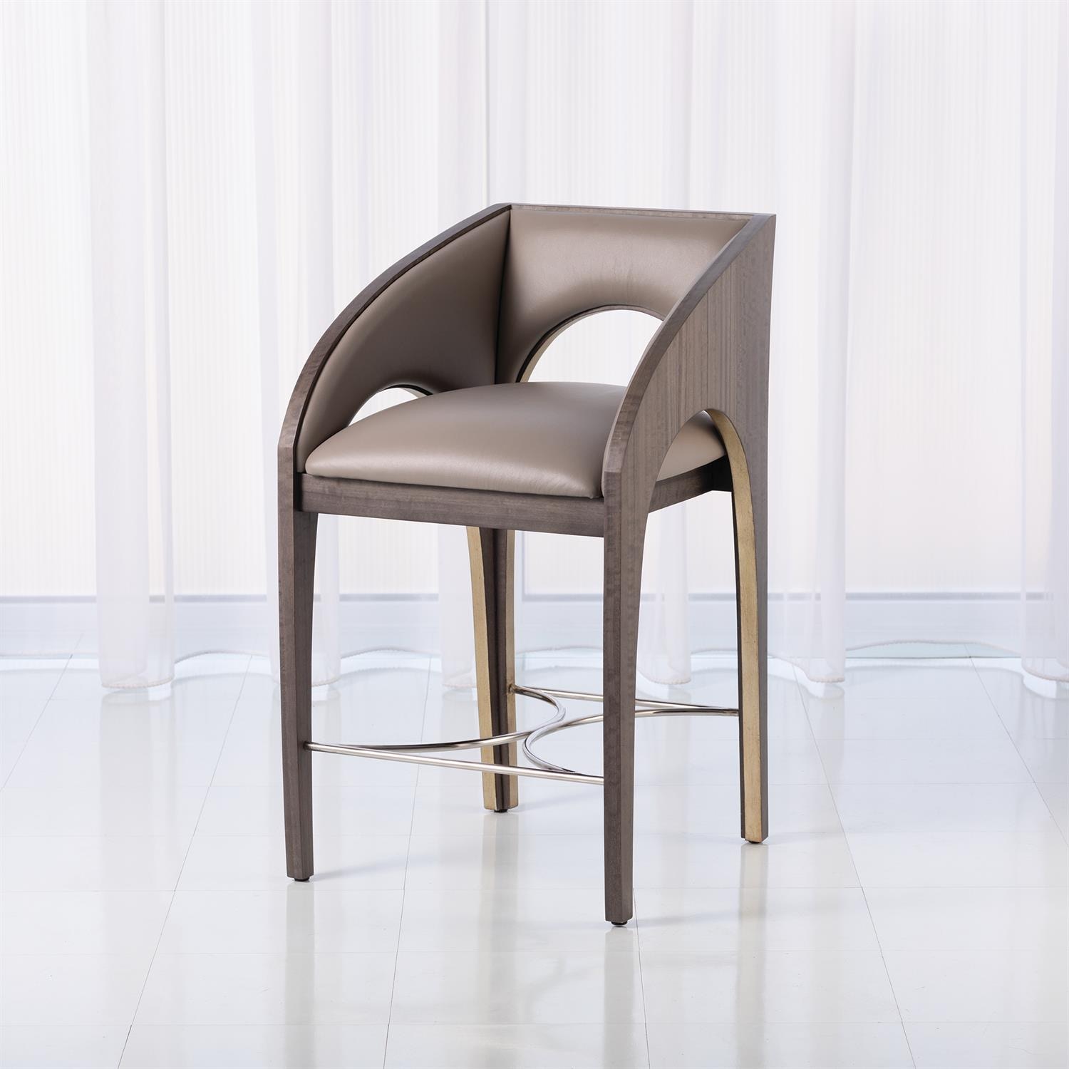 Global Views Arches Counter Stool-Grey Leather DJ2.20002
