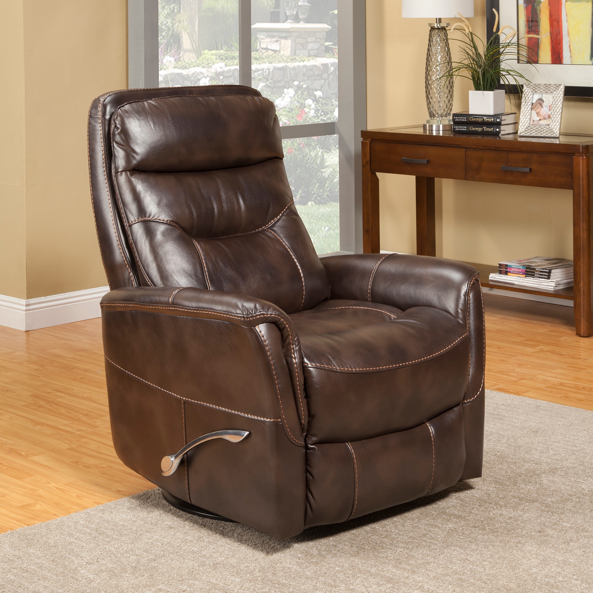 Parker house gemini faux 2025 leather swivel glider recliner