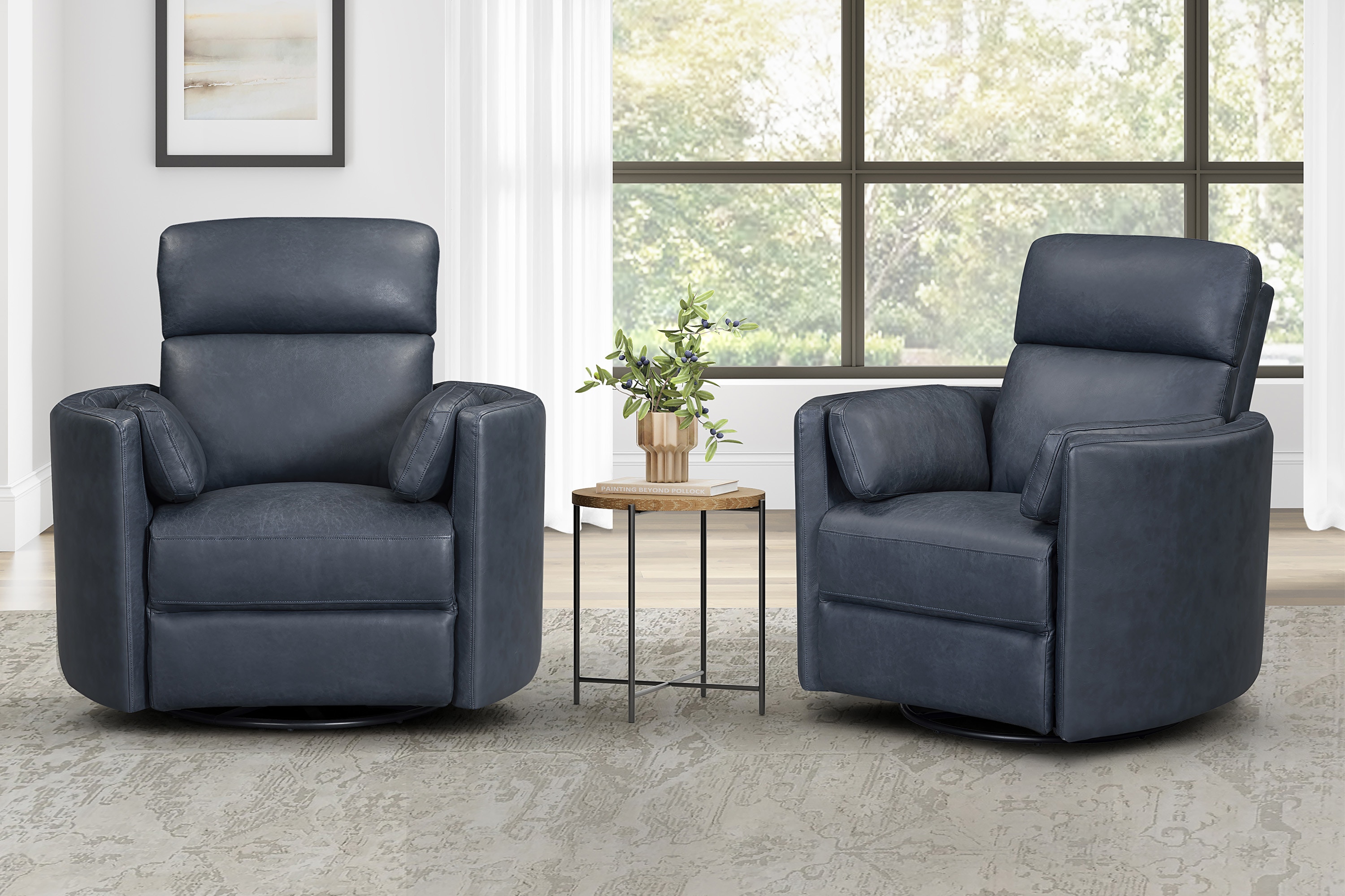  Vintage Navy Swivel Power Glider Recliner Two Pack 
