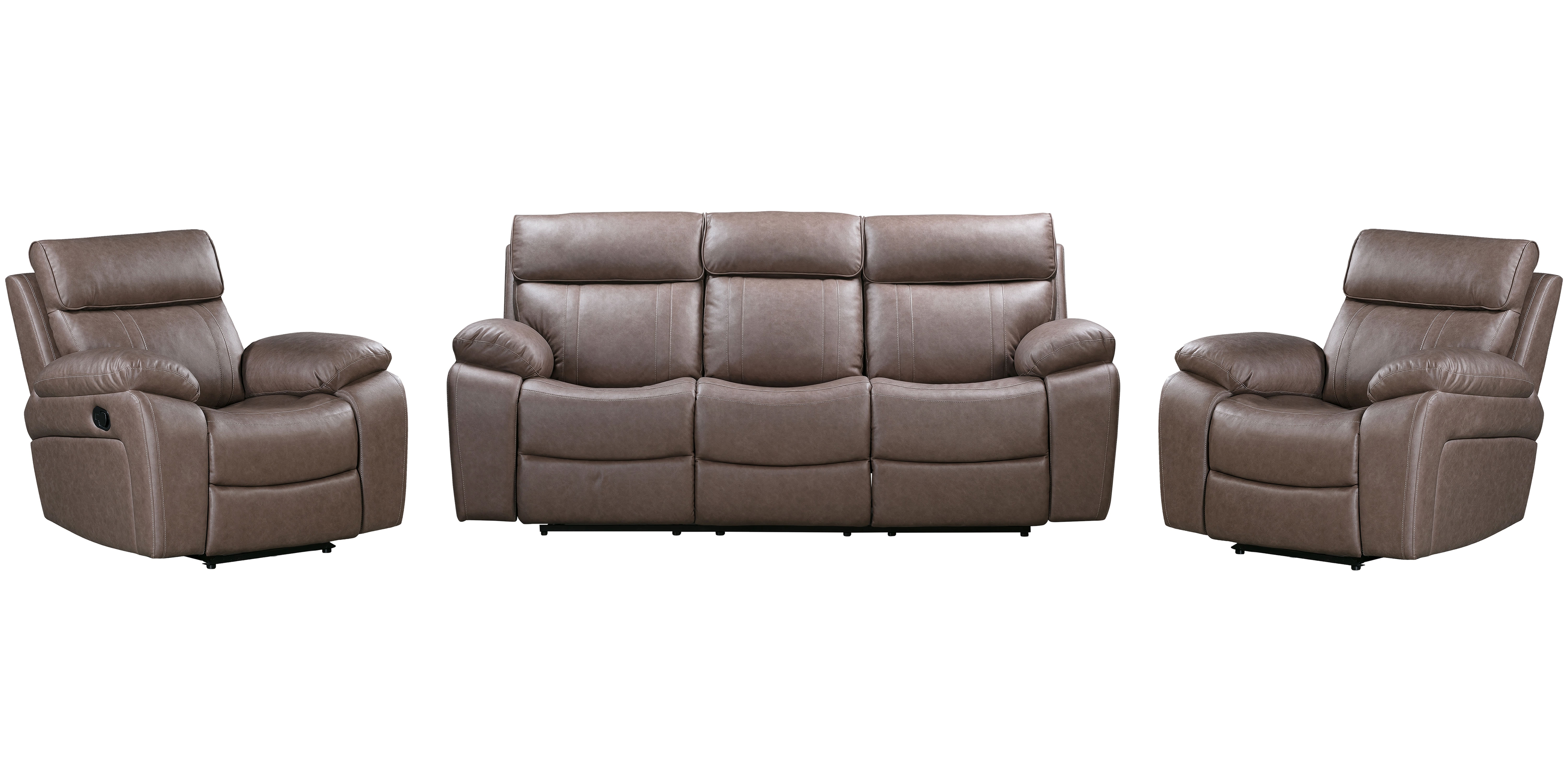  Theon - Stokes Toffee Manual Glider Reclining Sofa and Two Recliners 