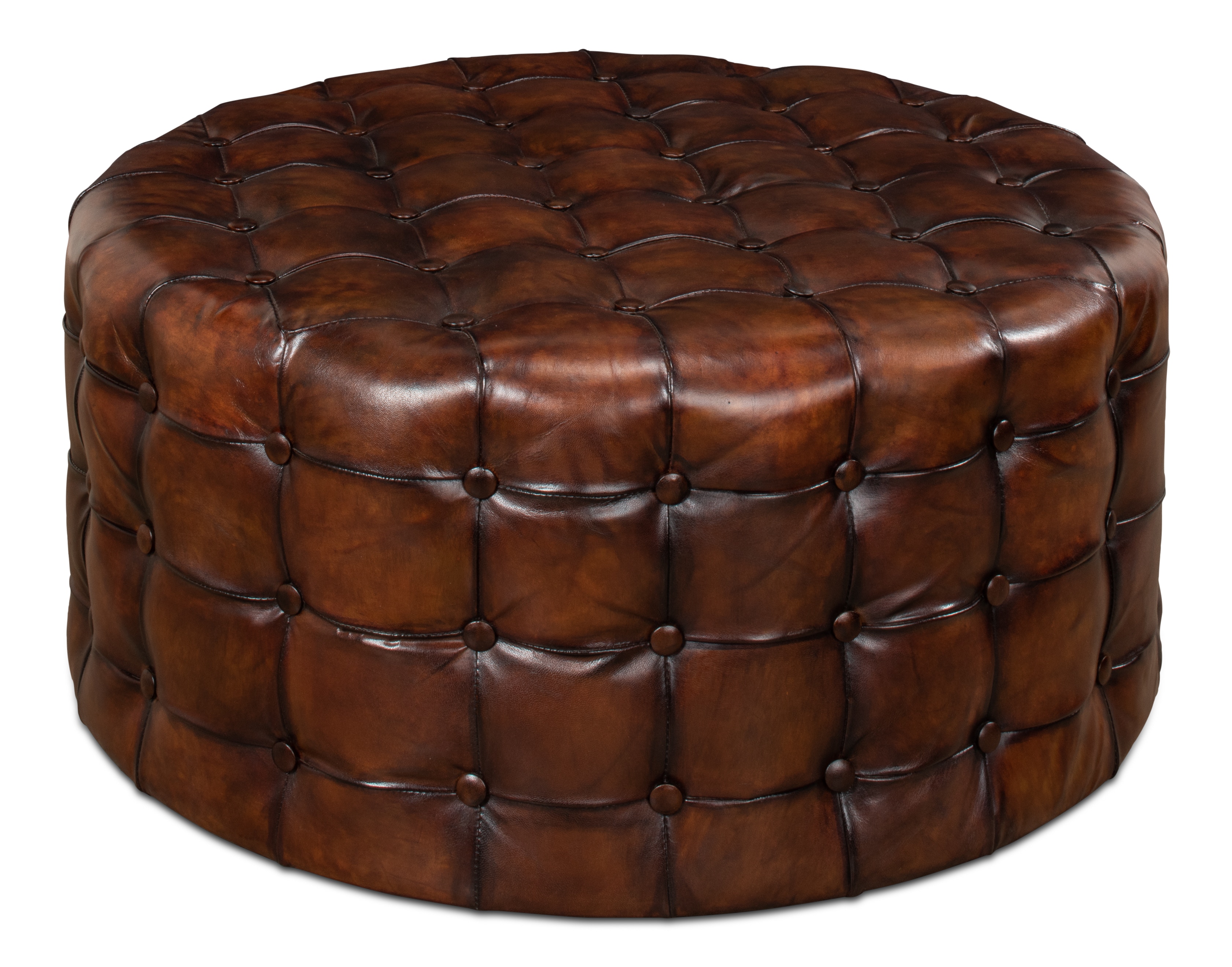 Cognac leather online tufted ottoman