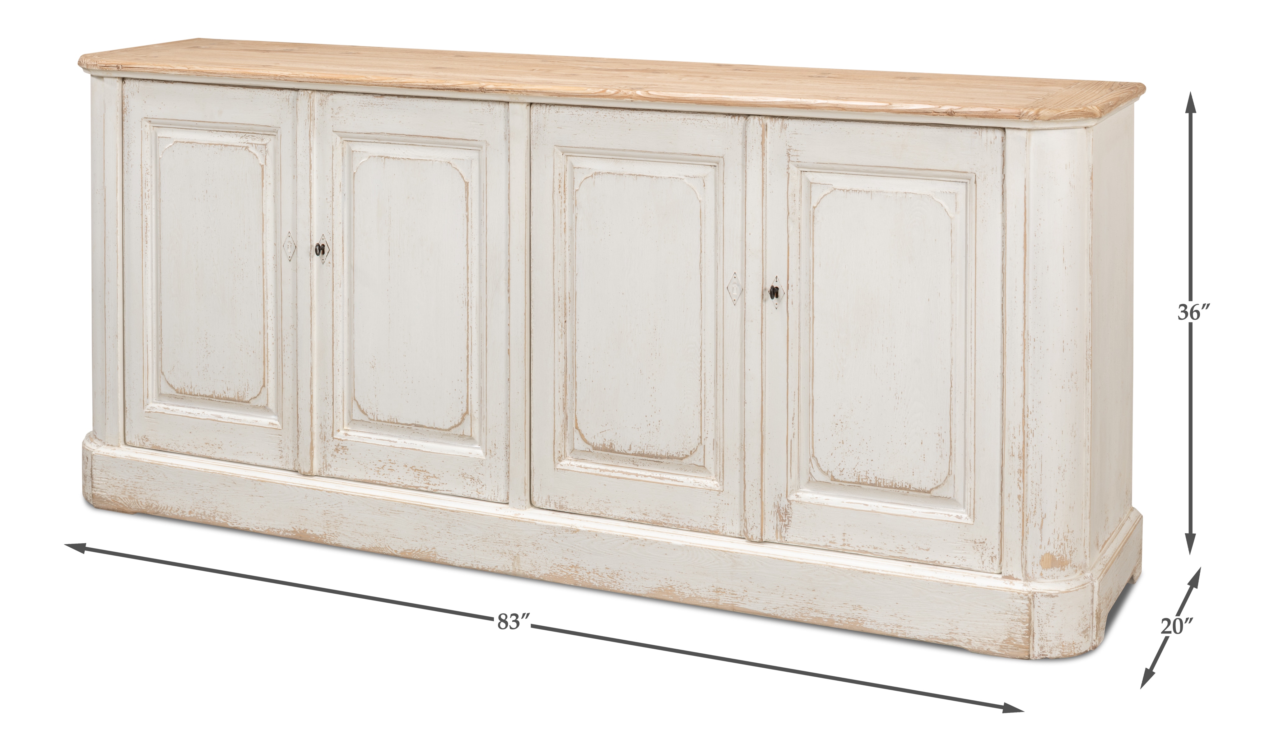 4枚組 Ultimate Suburbia Evergreen Antiques Antique Whitewash Sideboard 4 Door