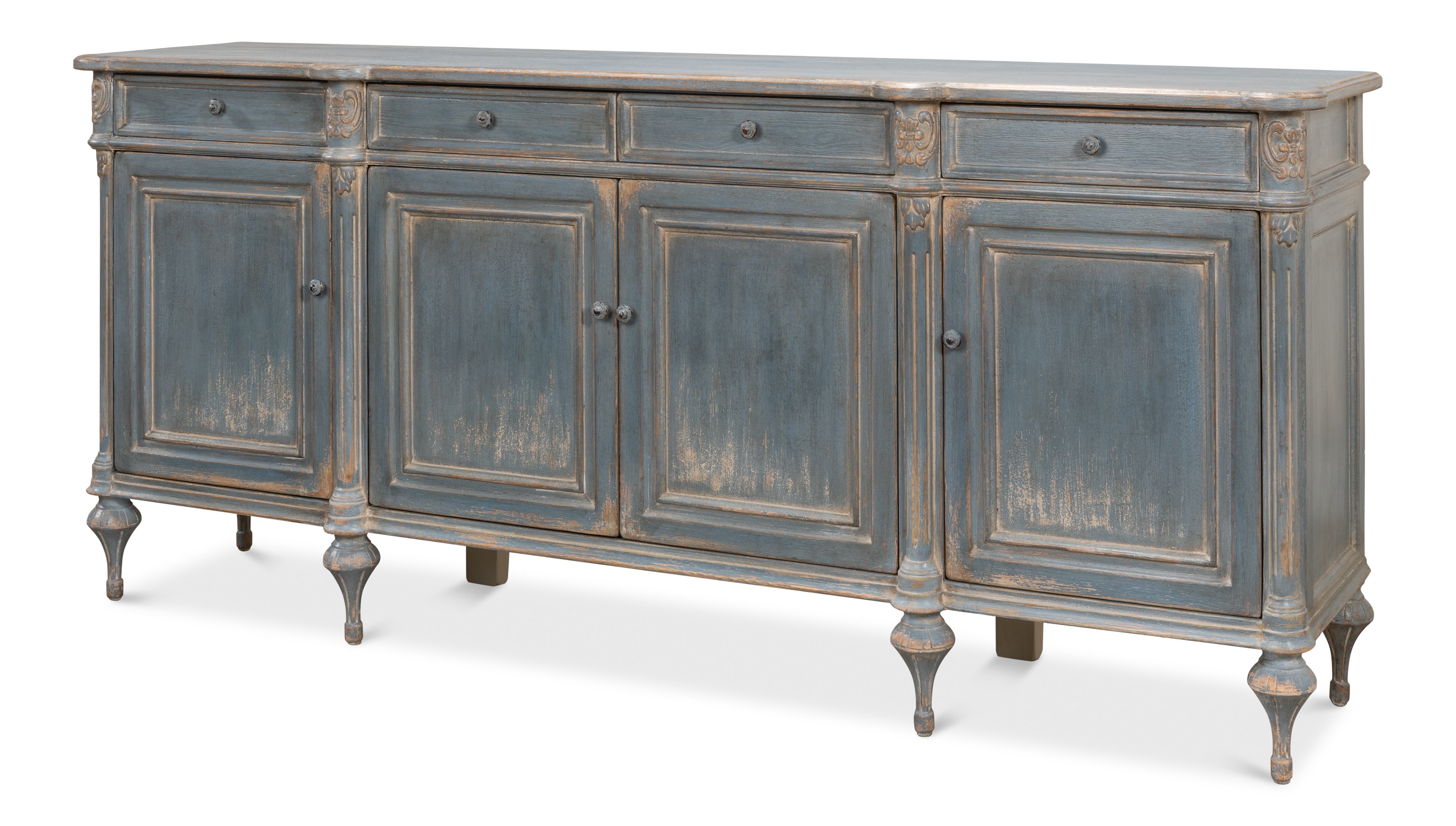 Distressed blue store sideboard