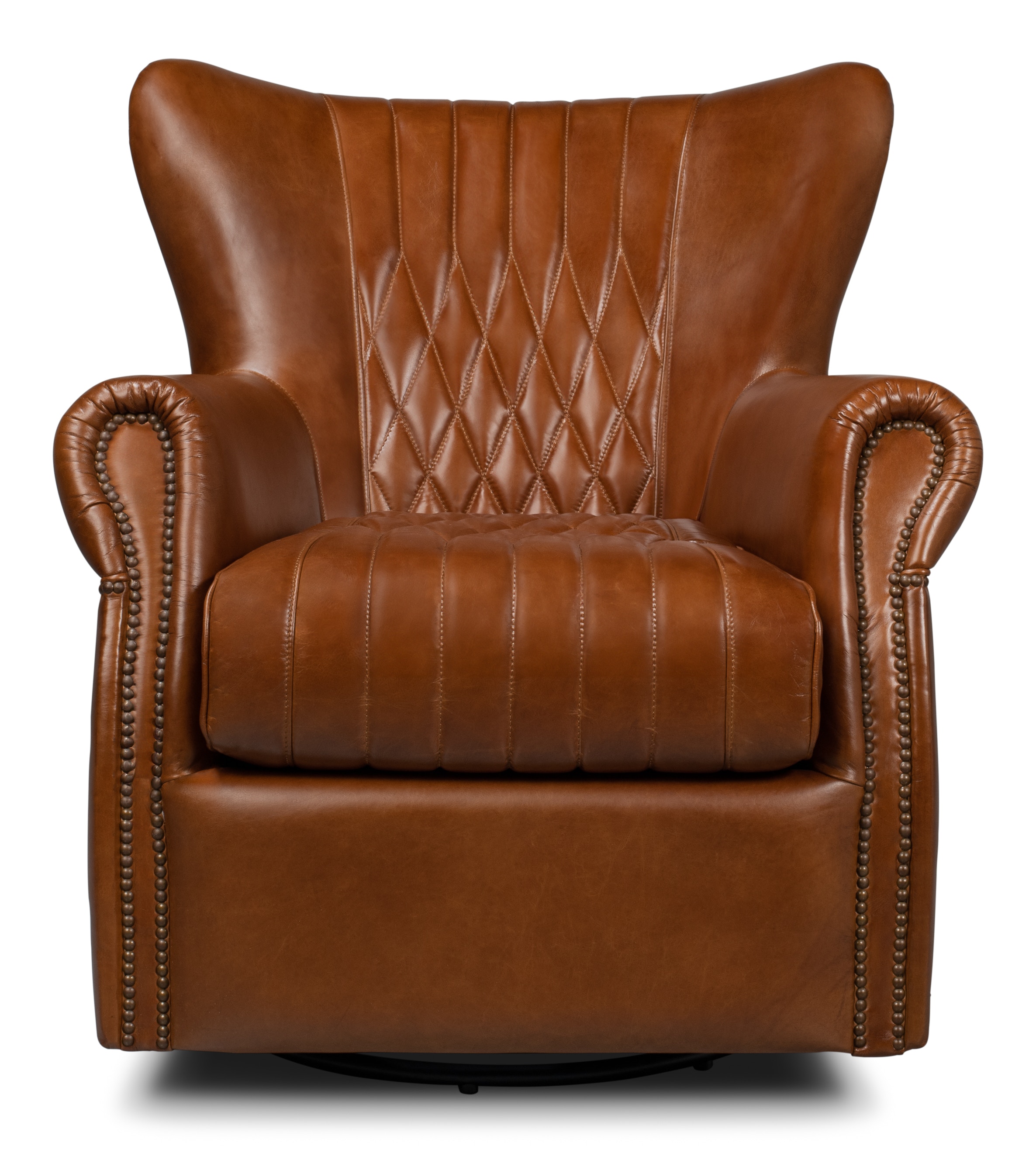Sarreid Ltd Living Room Bugatti Leather Swivel Chair 53469