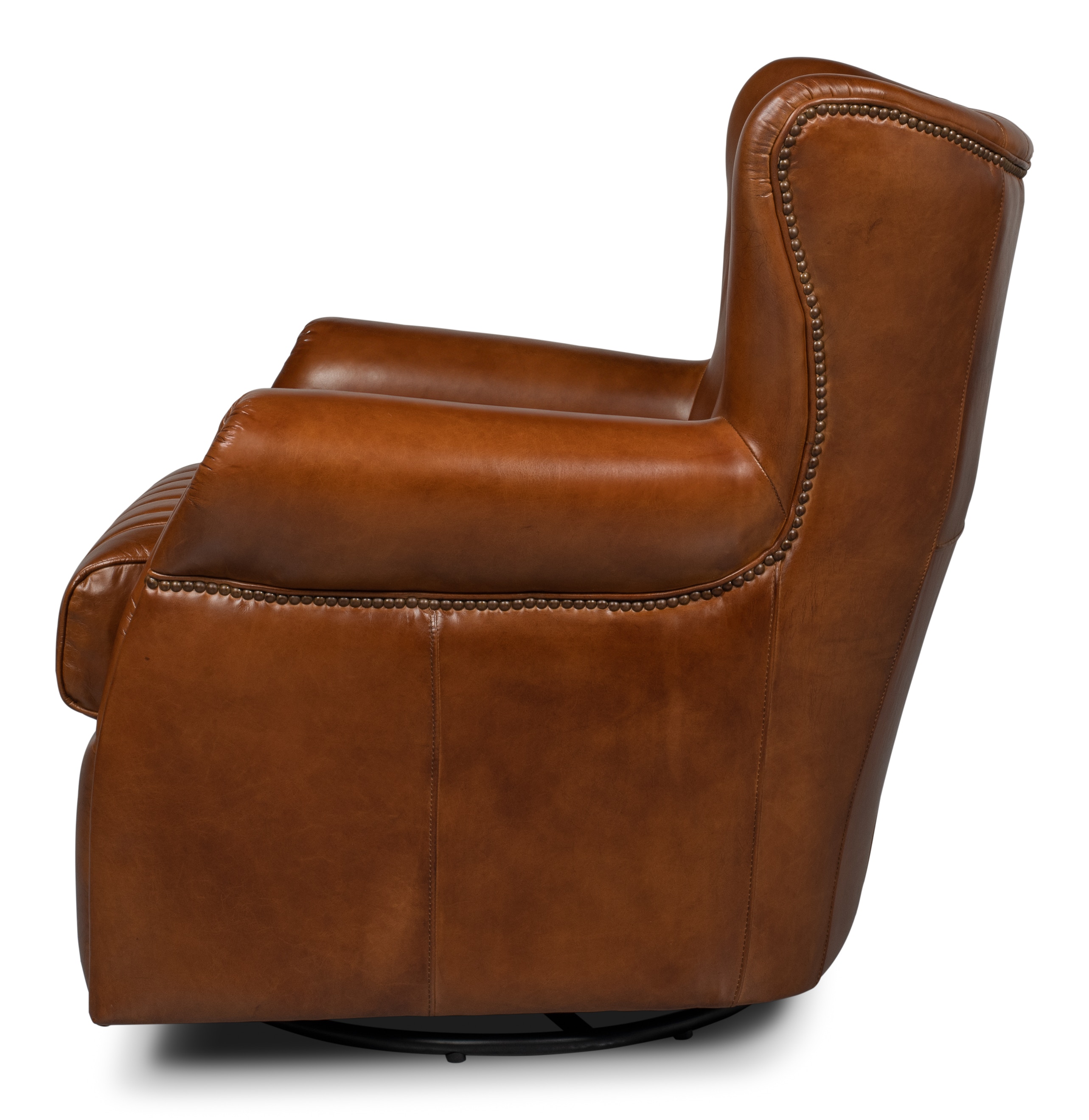 Sarreid Ltd Living Room Bugatti Leather Swivel Chair 53469