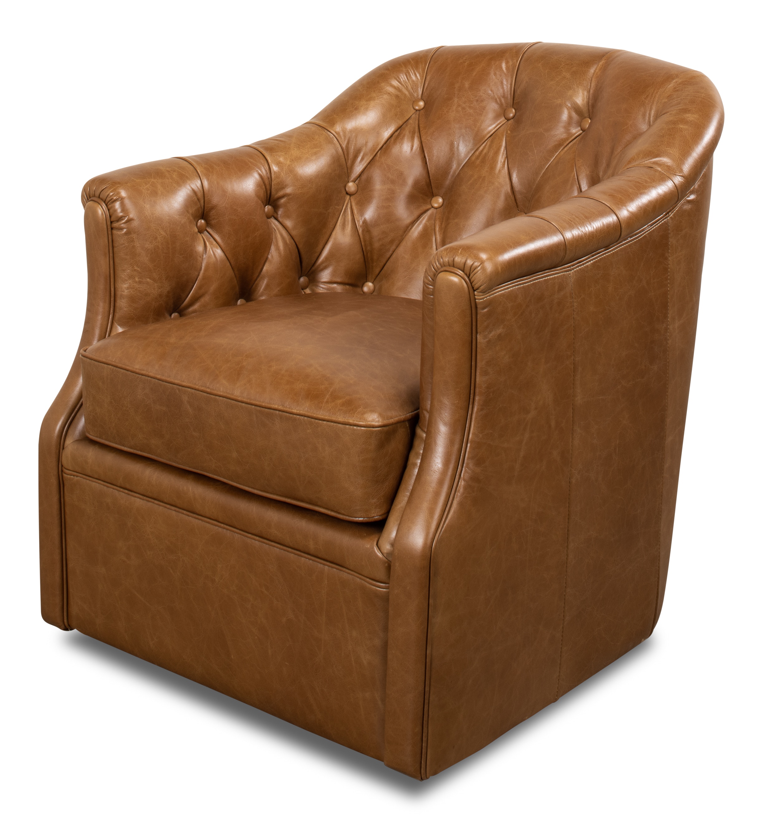Sarreid Ltd Coolidge Leather Swivel Chair Cuba Brn 53470