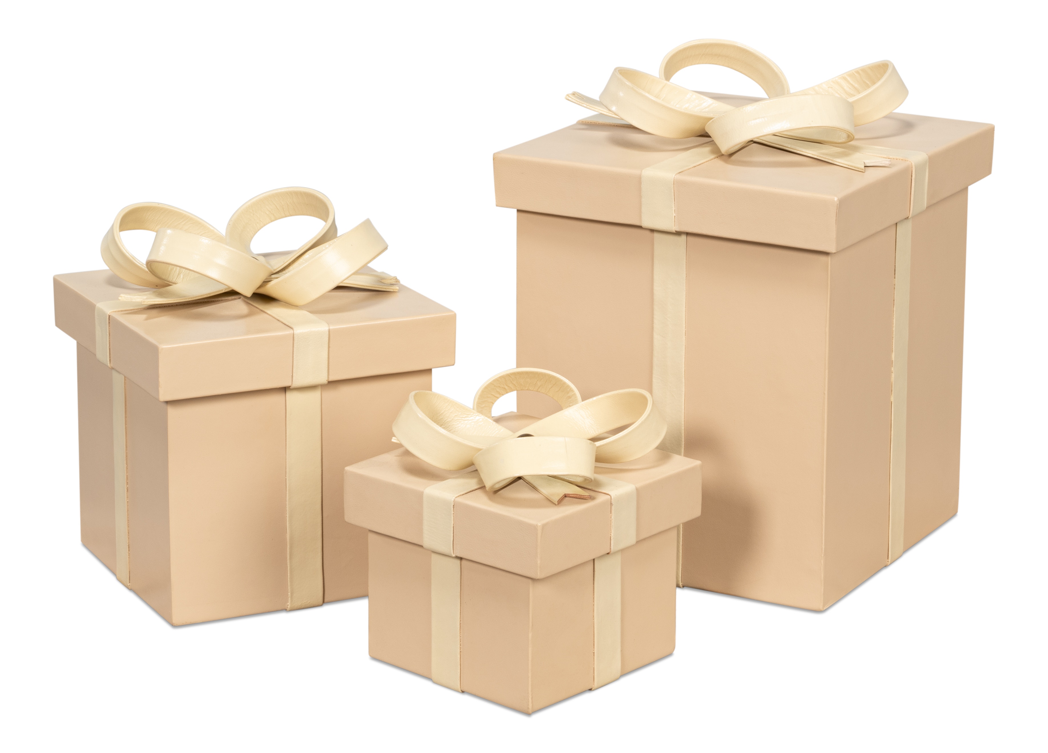  Ferrell Leather Holiday Boxes,S/3,Taupe 