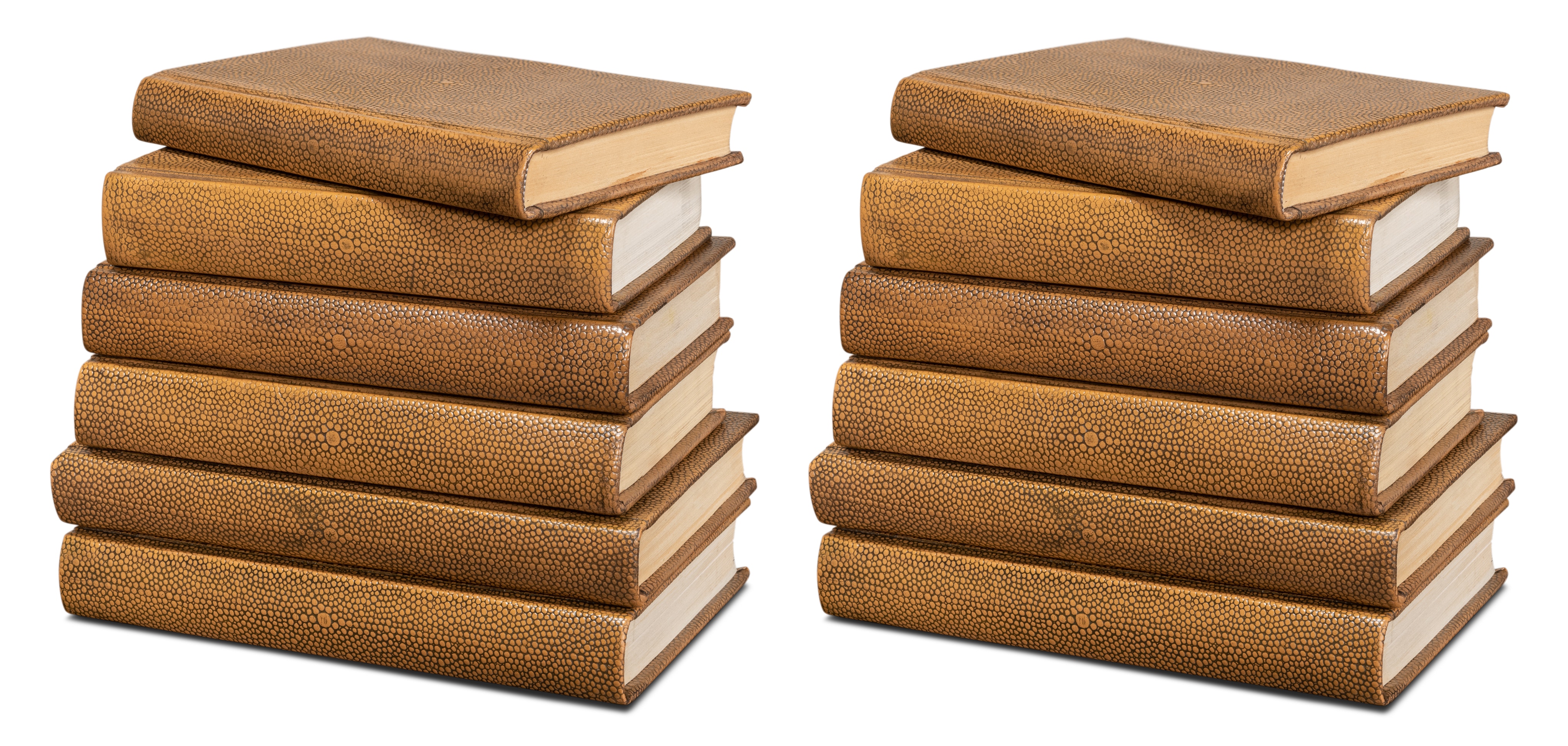  Shagreen Books, Set Of 12, Tawny Brown 