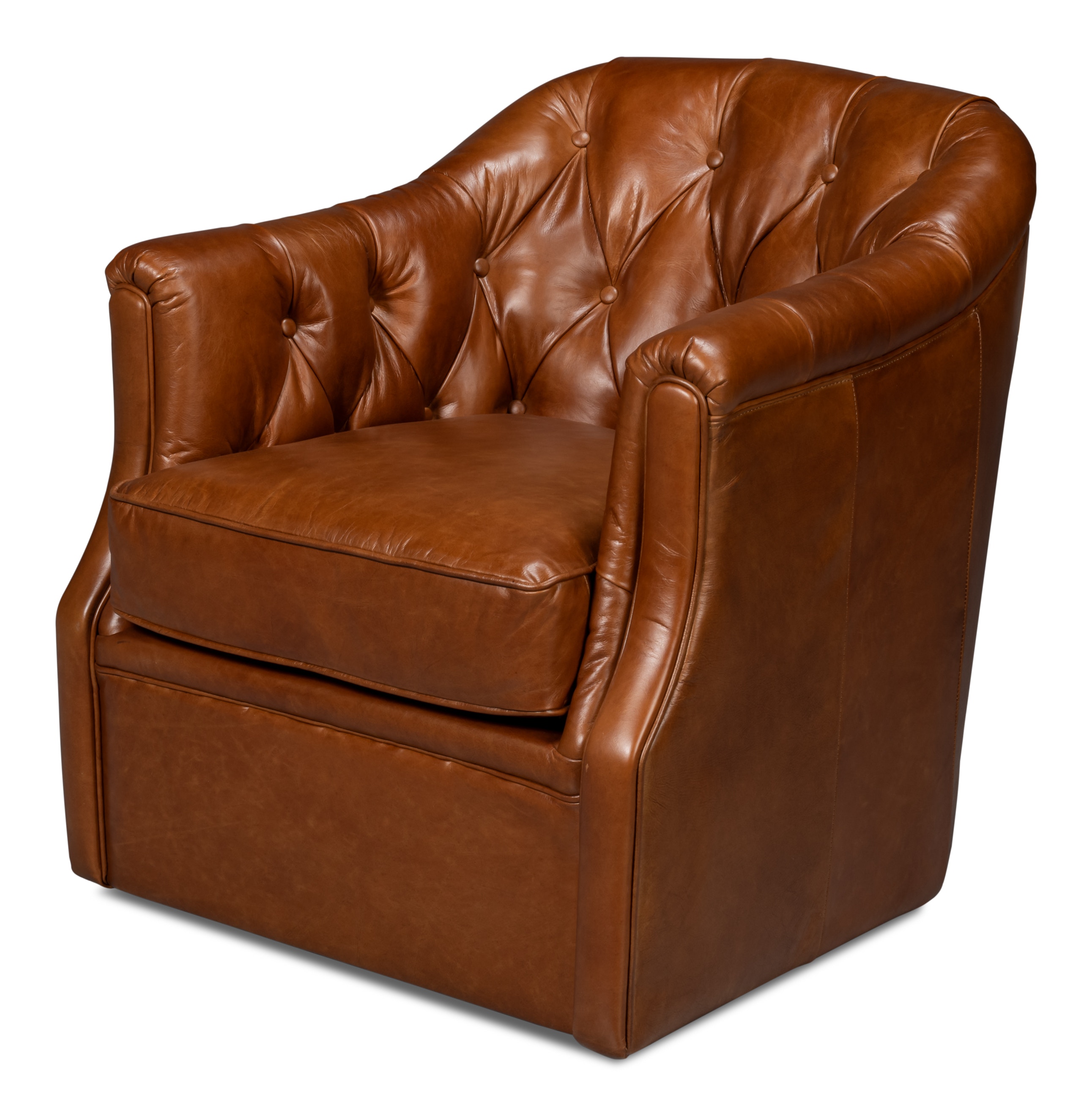 Sarreid Ltd Coolidge Leather Swivel Chair,Havana Brn 54114