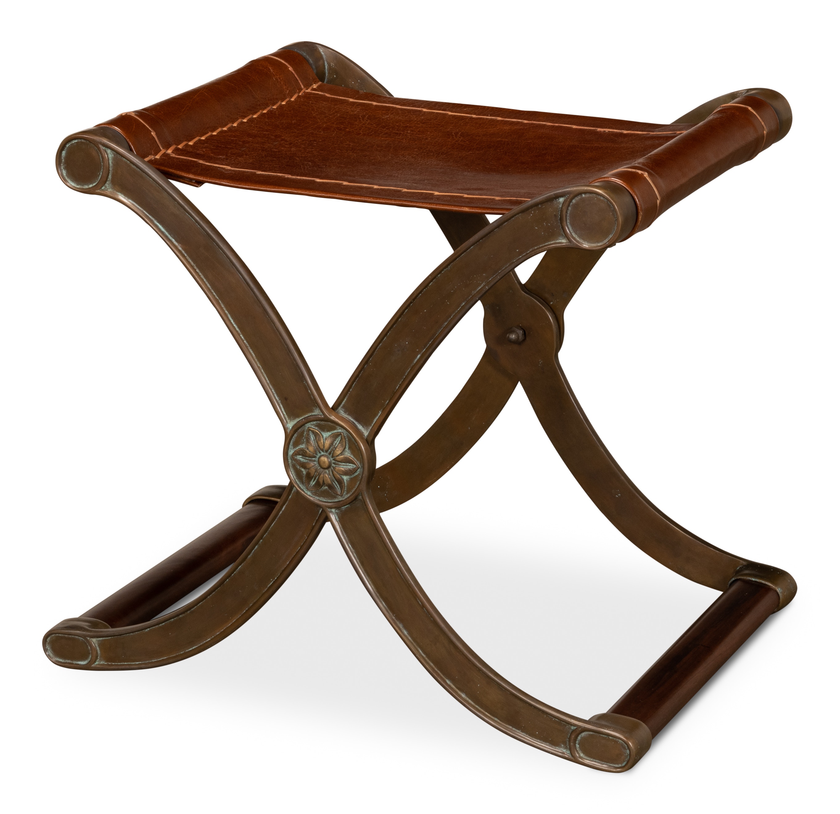 Sarreid Ltd Living Room Campaign Leather Folding Stool 7440008