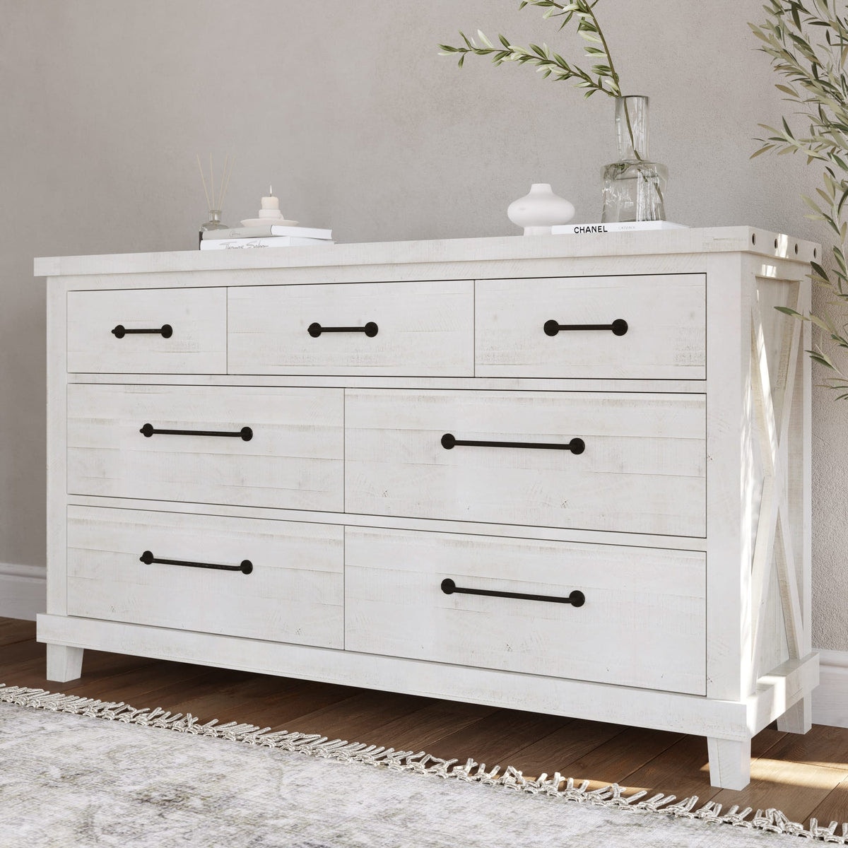 Modus Bedroom Yosemite Solid Wood Dresser in Rustic White 7YKJ82