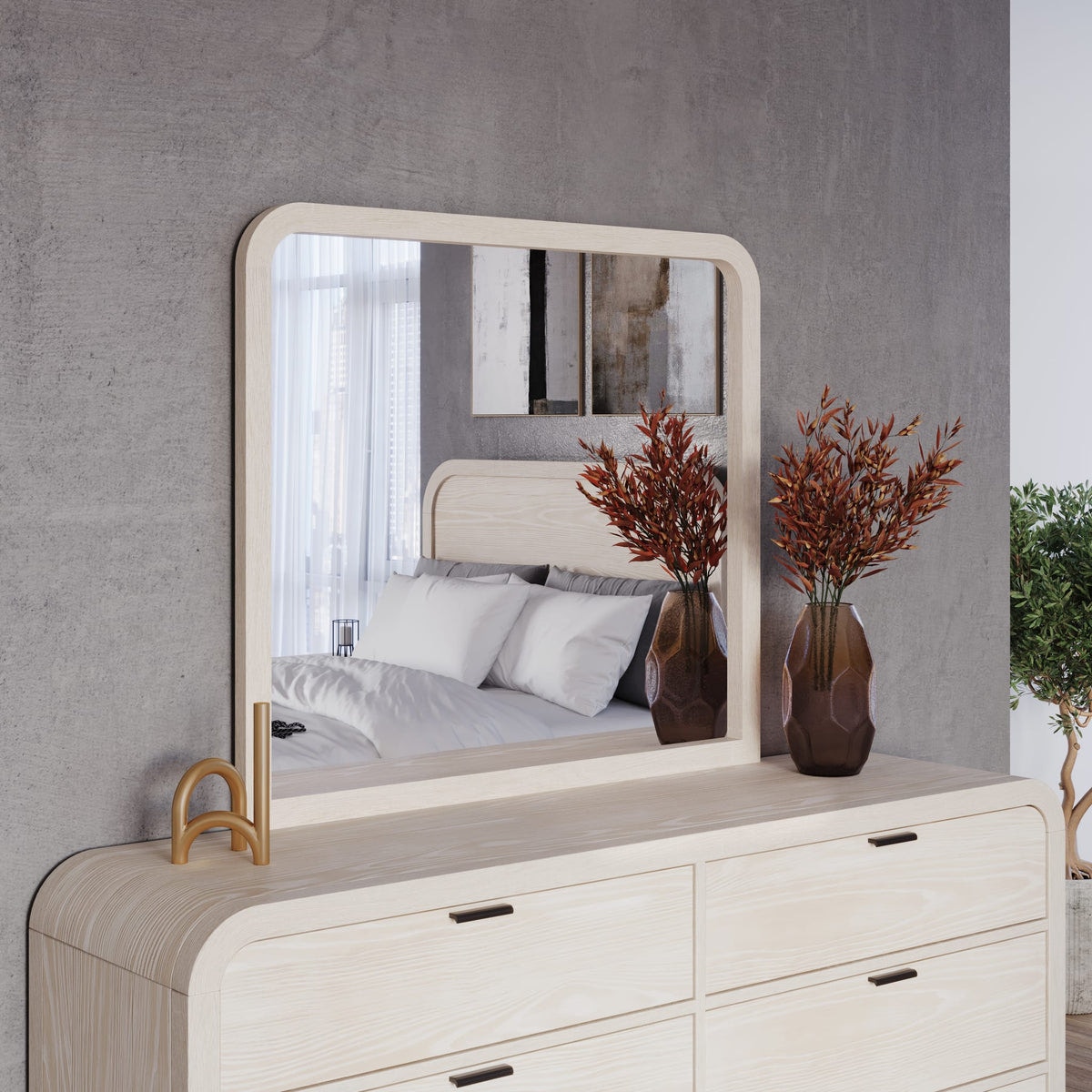 Modus Mirrors Drake Beveled Glass Wall or Dresser Mirror in Sugar