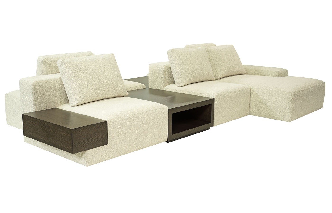 RC Furniture Environment 8pc Sectional (with Cocktail Tables, Wood Arm and Optional pillows above ottomans on back side of sectional) Environment 8pc Sectional