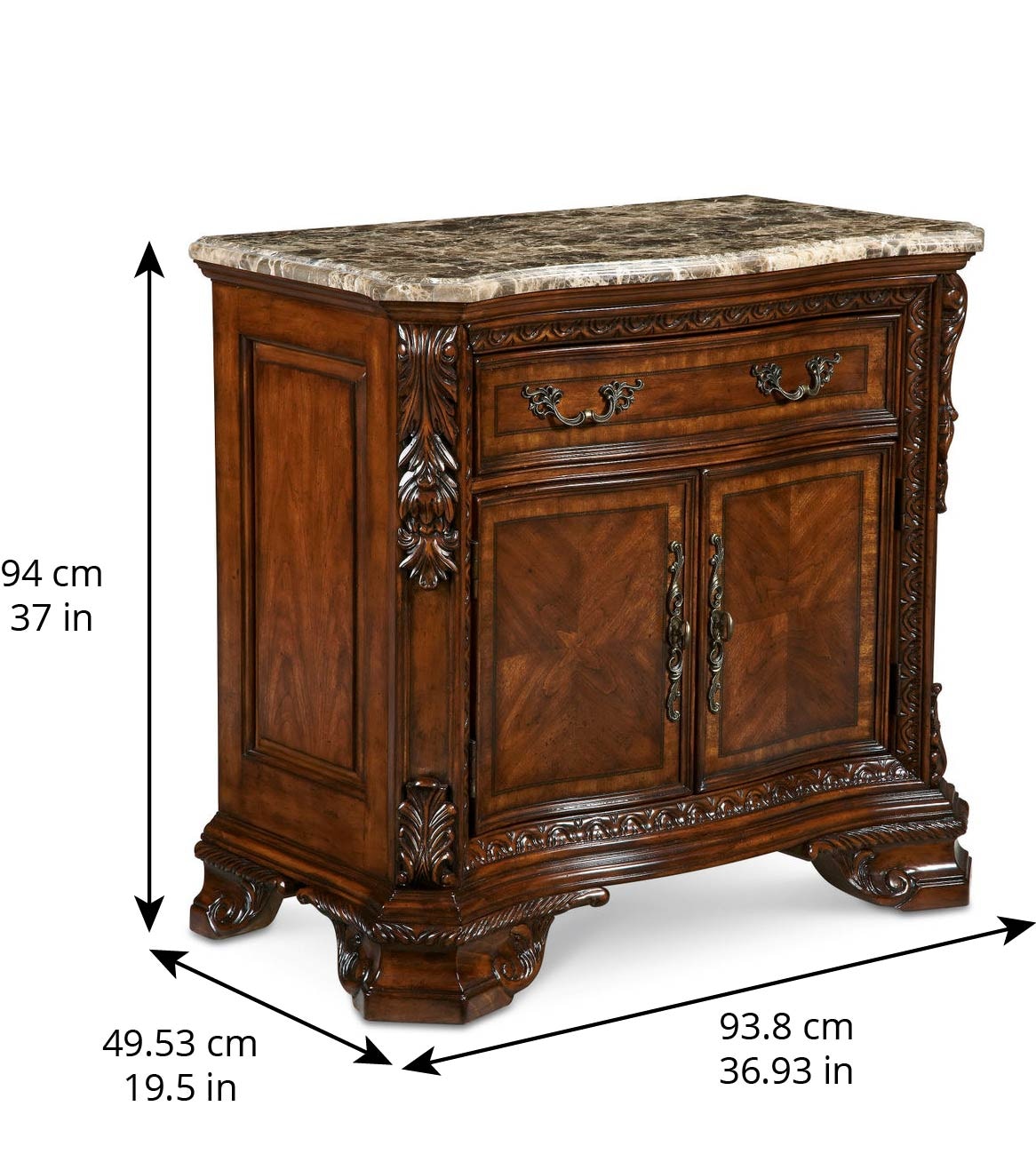 洋書 English Furniture ART Furniture Bedroom Old World-Stone Top Door Nightstand