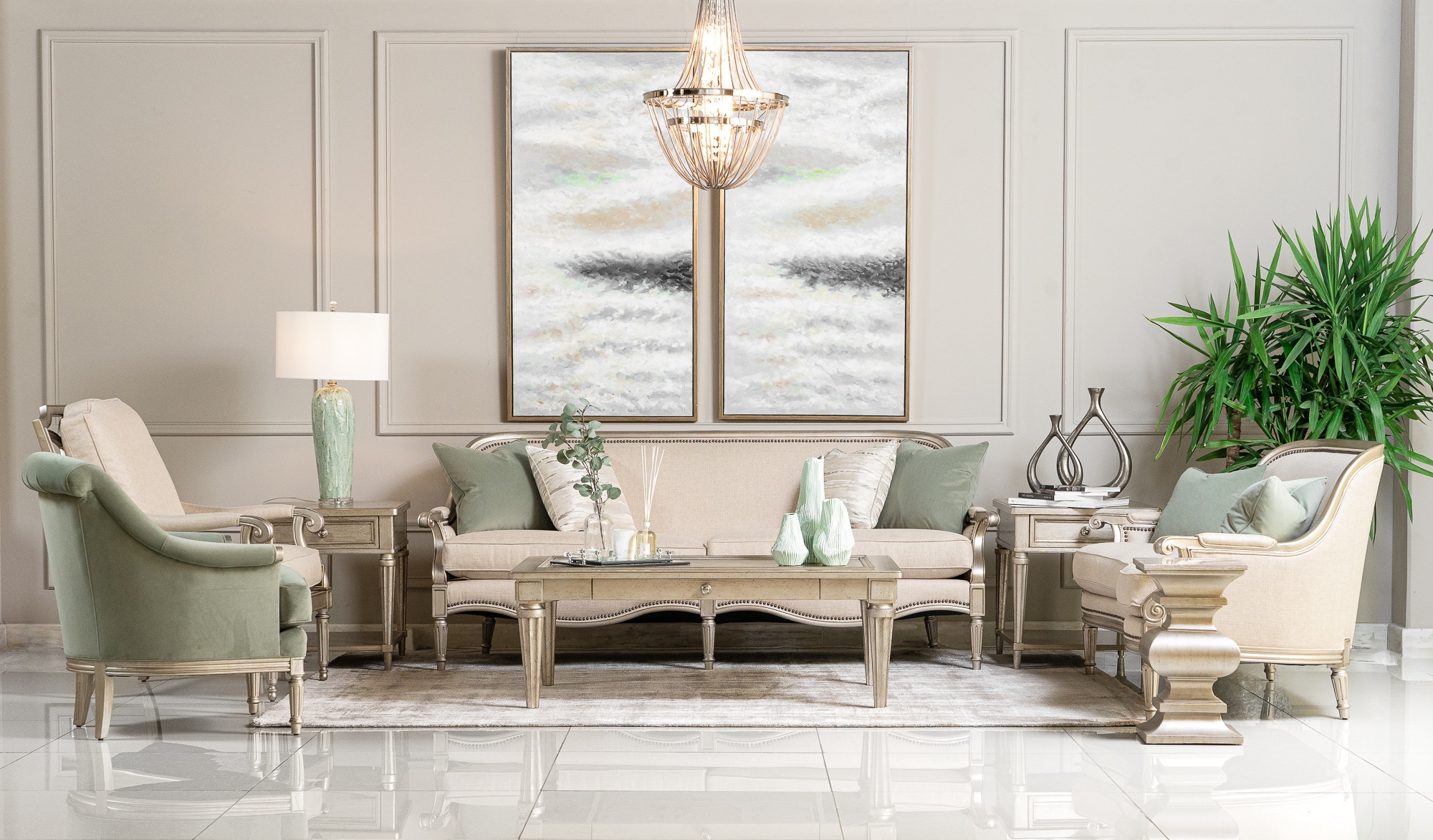 ART Furniture Living Room Provenance Charlotte Emerald Loveseat