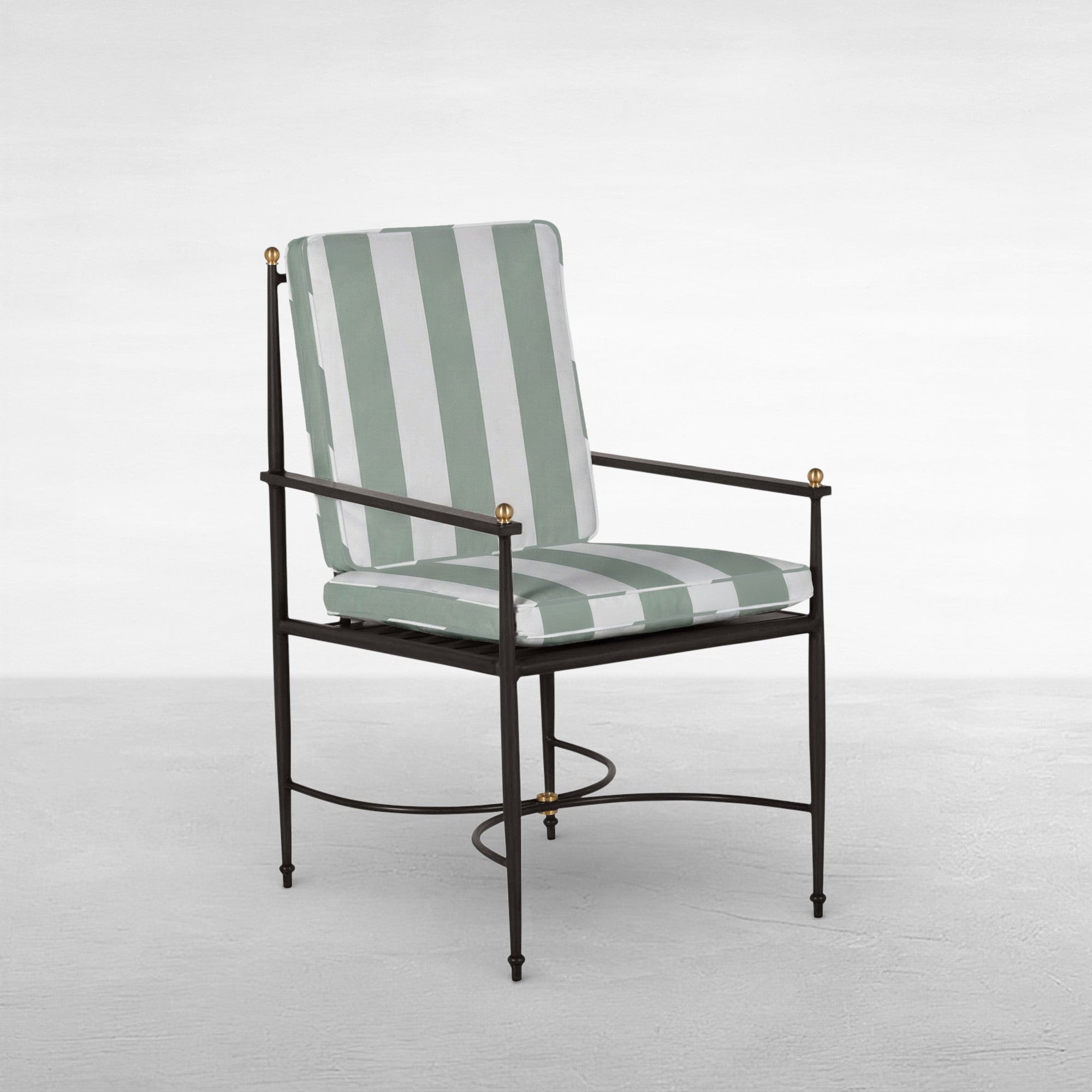 Summer Classics QS Roma Arm Chair, Slate Gray with Cabana Stripe Mist Cushions 