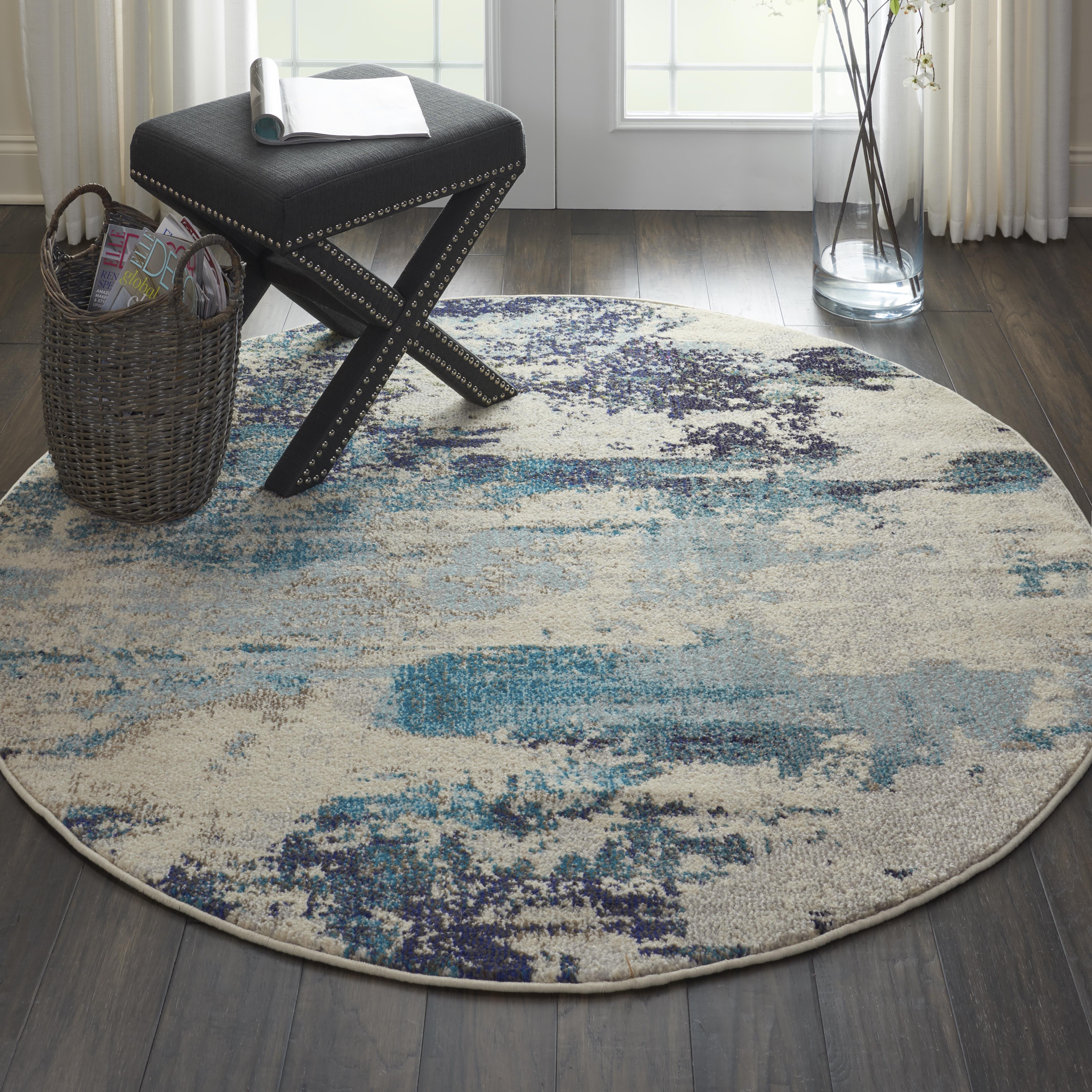 Nourison Home Area Rugs Celestial CES02 Blue and White 5' Round