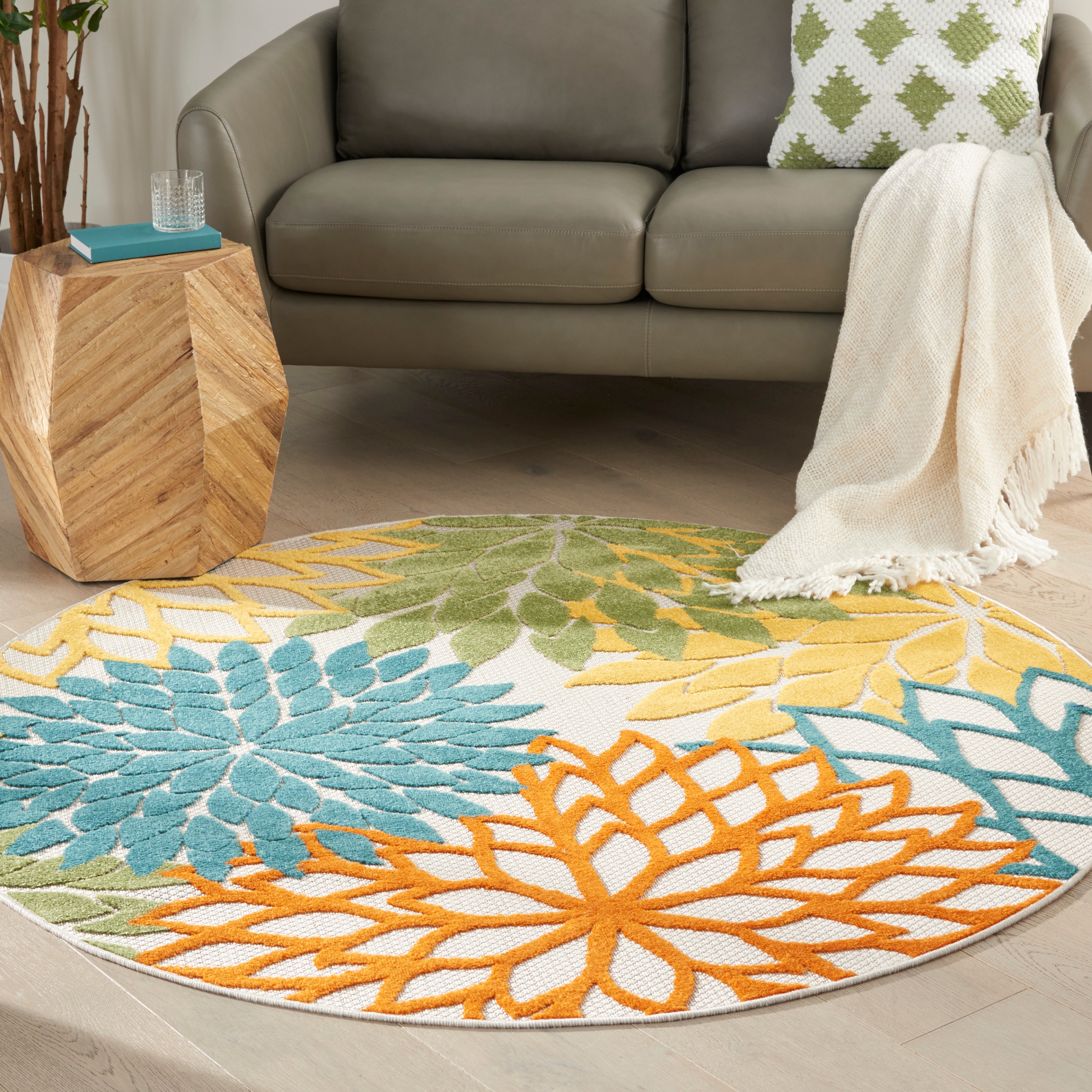 Indoor/Outdoor Tropical Floral Turquoise Multicolor store 2'8