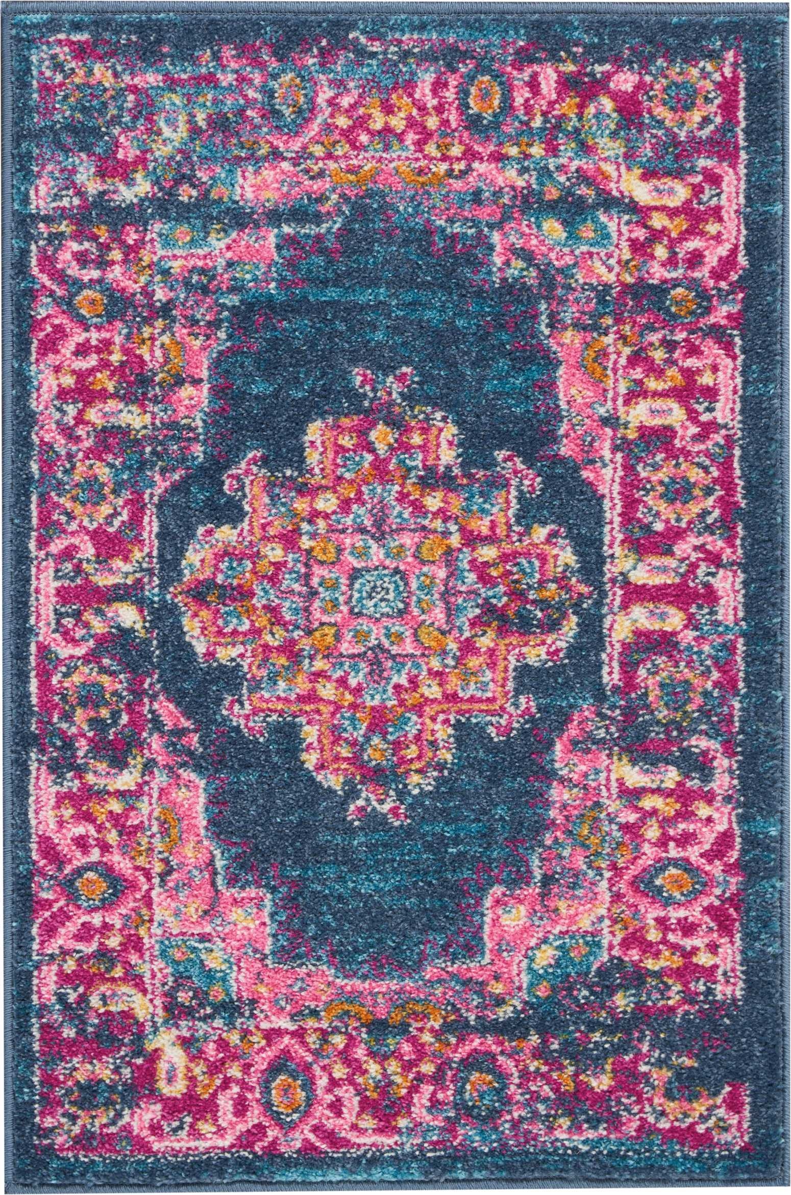Nourison Home Area Rugs Passion 2' X 3' Blue and Pink Small Boho