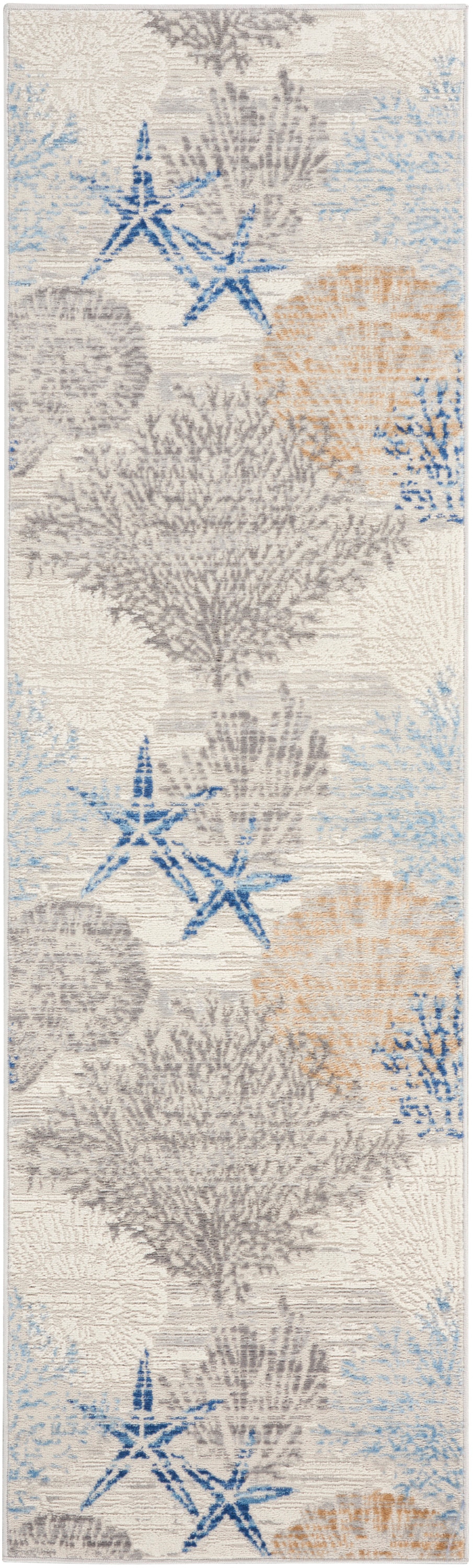 Seaside 8' Runner Ivory Grey Blue Area Rug 099446167026 by