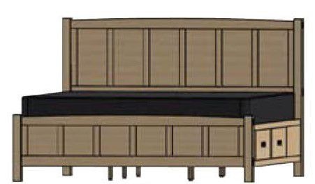 American Craftsman Panel Bed with Right Side Drawers