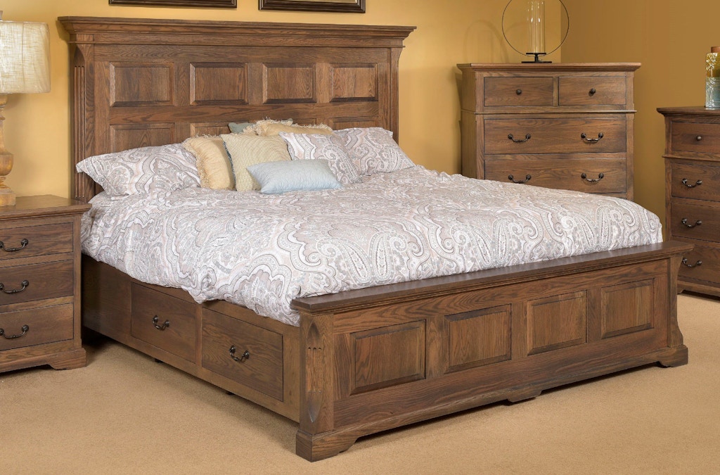longmeadow panel bed with drawers on end