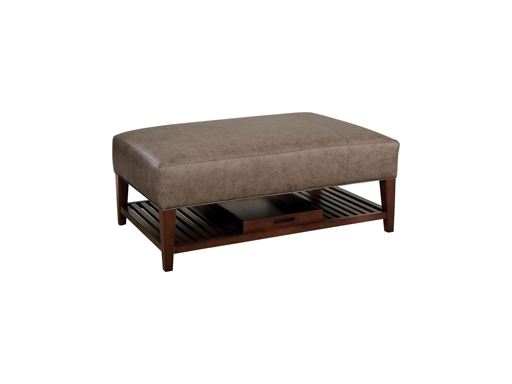 Leather cocktail deals ottoman with shelf