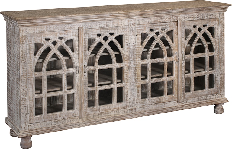 Coast2Coast Home Kingsley Distressed Finish 4 Door Credenza with Cathedral Style Fretwork 34700 042855735