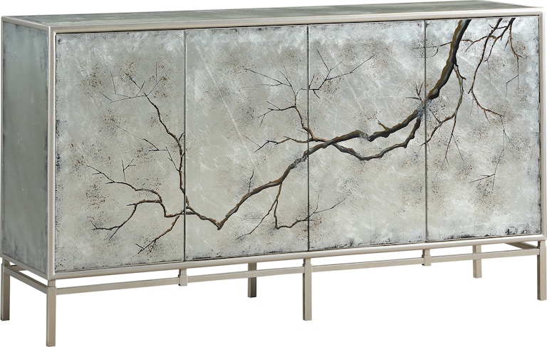 Coast2Coast Home Silverton Silver Leaf 4 Door Sideboard Credenza with Reverse Painted Glass 36634