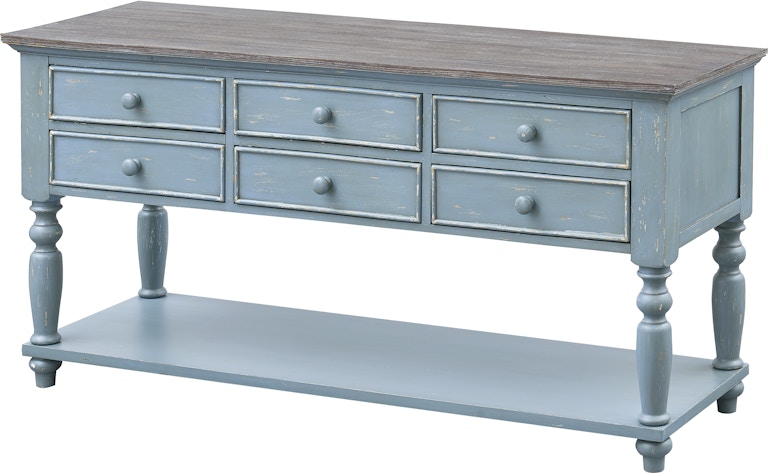 Coast2Coast Home Bar Harbor Banks Hand Painted Six Drawer Console Table with Shelf 40301