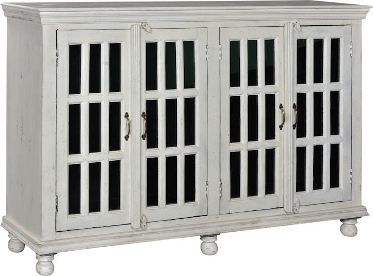 Coast2Coast Home (44633) - 4 Door Credenza Storage Cabinet with 4 Glass Paneled Doors with a Windowpane Design 44633