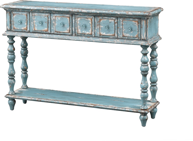 Coast2Coast Home Cabot Lark 2 Drawer Distressed Finish Console Sofa Table with Turned Legs and Lower Open Shelf 48161