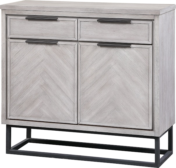 Coast2Coast Home Aspen Court II Olwen Solid Wood 2 Door 2 Drawer Storage Cabinet with Iron Base and Chevron Plank Detailing 48208