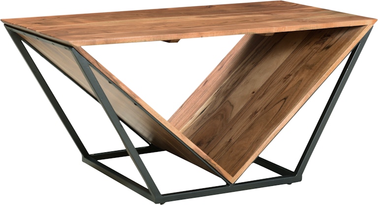 Coast2Coast Home Rafters Pike Solid Wood Triangle Cocktail Coffee Table with Black Powder Coated Base 49504