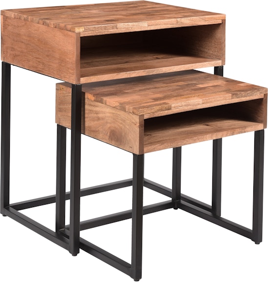 Coast2Coast Home Carlin Solid Wood Nesting Accent Side End Tables with Open Storage and Black Powder Coated Iron Legs - Set of 2 49517