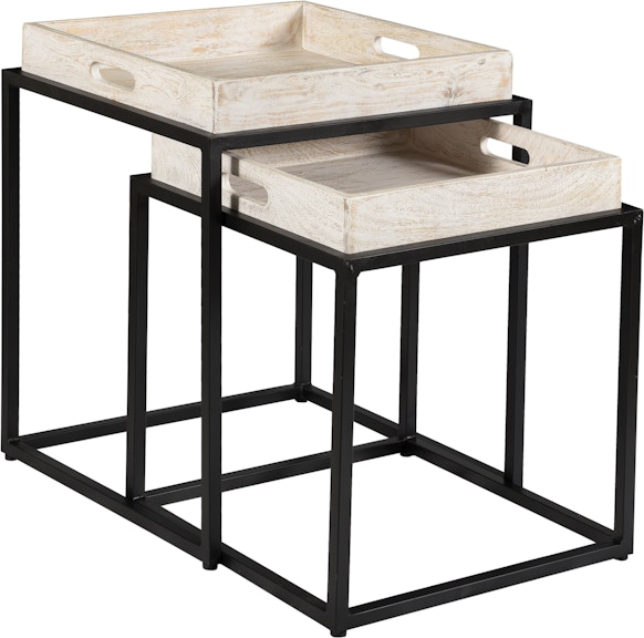 Coast2Coast Home Merrimack Culley Solid Wood Tray Style Top Nesting Tables with Black Powder Coated Iron Legs - Set of 2 49530